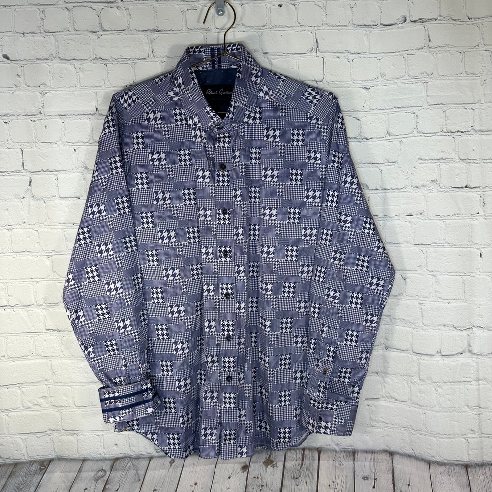 Robert Graham Modern Americana Men L Blue Houndstooth Button Down Shirt
